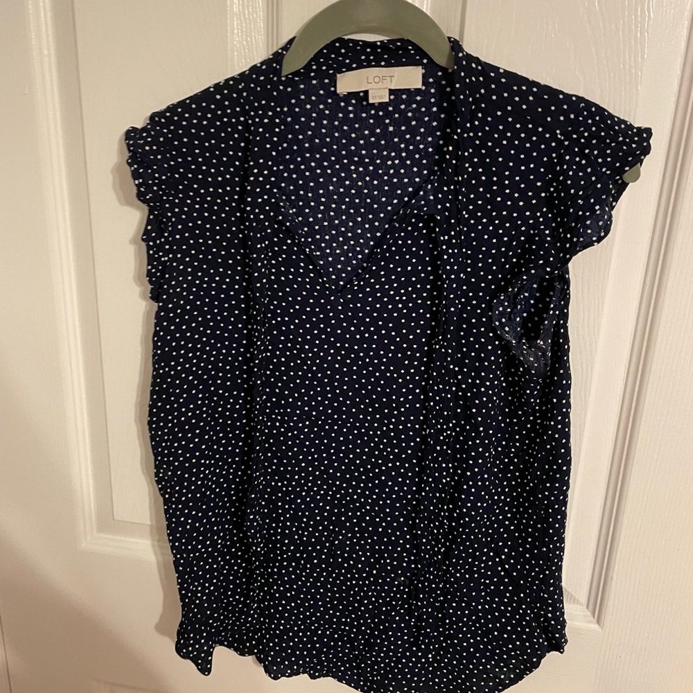 Navy blue and white Loft polka dot sleeveless top